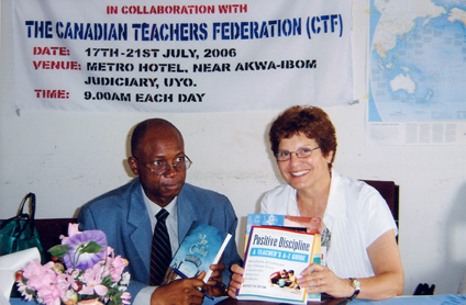 Karen Forster presenting professional material to Nigerian cotutor 