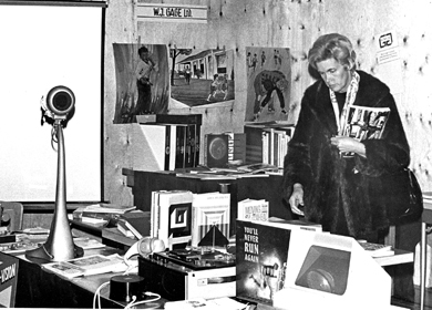 A teacher examines one of the many displays at a teachers’ convention in Red Deer, 1970.