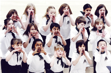 Larry Wong’s photo of elementary school students carolling at Edmonton’s city hall